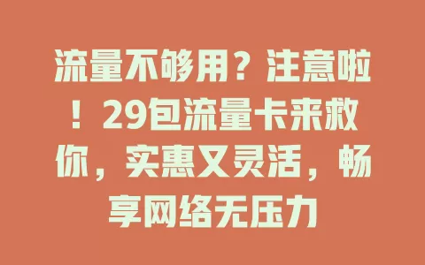 流量不够用？注意啦！29包流量卡来救你，实惠又灵活，畅享网络无压力