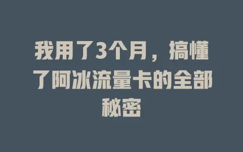 我用了3个月，搞懂了阿冰流量卡的全部秘密
