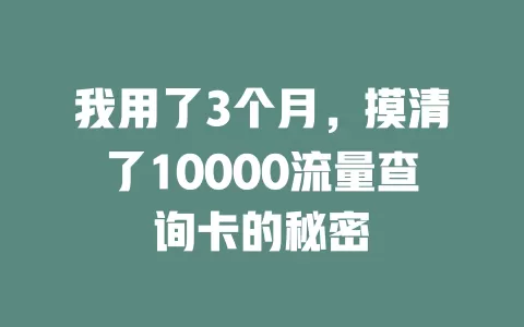我用了3个月，摸清了10000流量查询卡的秘密