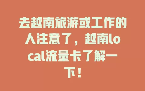 去越南旅游或工作的人注意了，越南local流量卡了解一下！