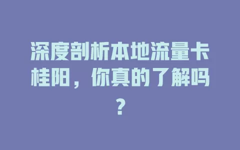 深度剖析本地流量卡桂阳，你真的了解吗？
