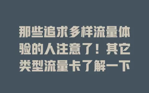 那些追求多样流量体验的人注意了！其它类型流量卡了解一下