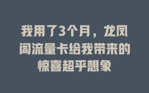 我用了3个月，龙凤阁流量卡给我带来的惊喜超乎想象