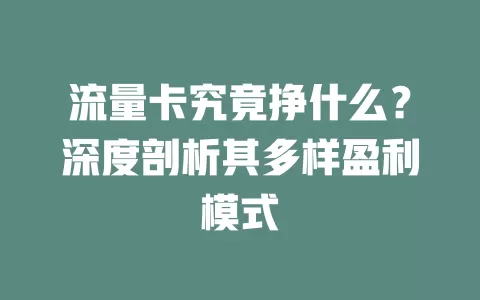 流量卡究竟挣什么？深度剖析其多样盈利模式