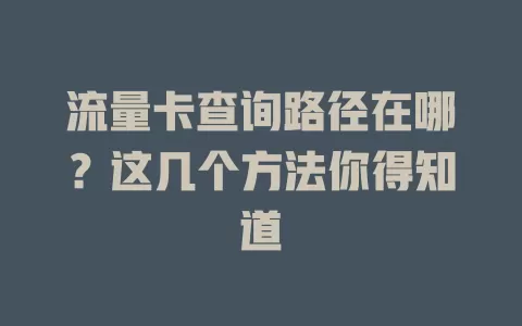 流量卡查询路径在哪？这几个方法你得知道