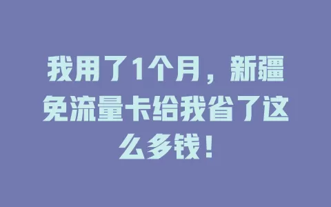 我用了1个月，新疆免流量卡给我省了这么多钱！