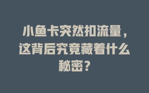 小鱼卡突然扣流量，这背后究竟藏着什么秘密？