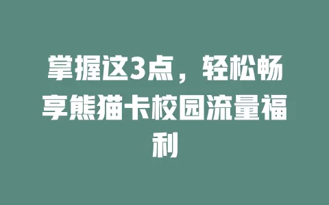 掌握这3点，轻松畅享熊猫卡校园流量福利