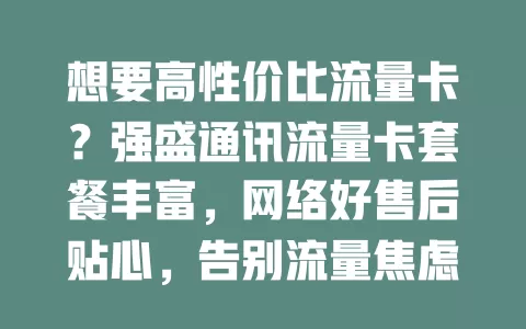想要高性价比流量卡？强盛通讯流量卡套餐丰富，网络好售后贴心，告别流量焦虑就选它