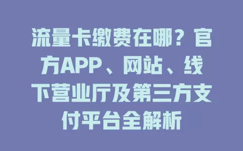 流量卡缴费在哪？官方APP、网站、线下营业厅及第三方支付平台全解析