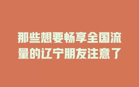 那些想要畅享全国流量的辽宁朋友注意了
