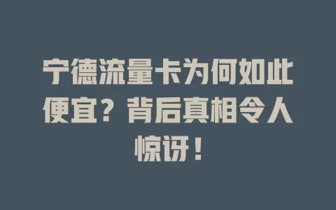 宁德流量卡为何如此便宜？背后真相令人惊讶！