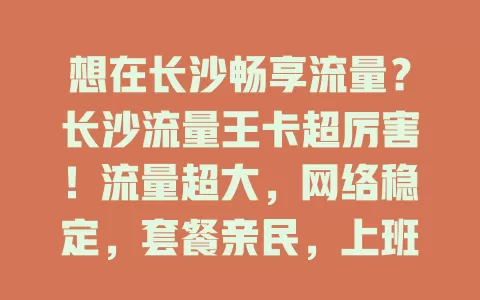 想在长沙畅享流量？长沙流量王卡超厉害！流量超大，网络稳定，套餐亲民，上班族、学生、游客用它超方便，快来开启畅快网络之旅！