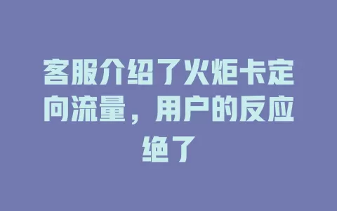 客服介绍了火炬卡定向流量，用户的反应绝了
