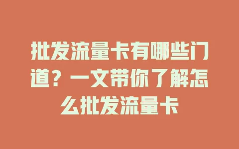 批发流量卡有哪些门道？一文带你了解怎么批发流量卡