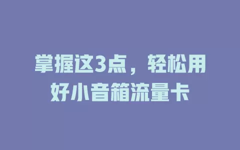 掌握这3点，轻松用好小音箱流量卡