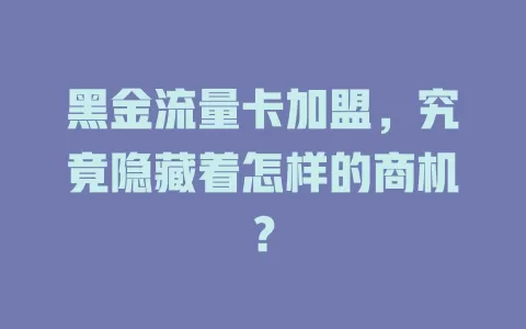 黑金流量卡加盟，究竟隐藏着怎样的商机？