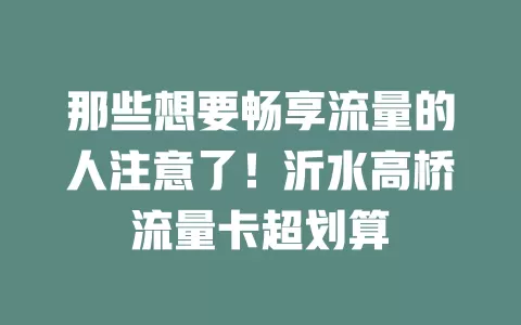 那些想要畅享流量的人注意了！沂水高桥流量卡超划算