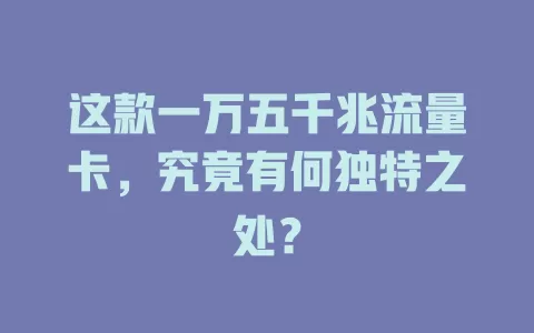 这款一万五千兆流量卡，究竟有何独特之处？