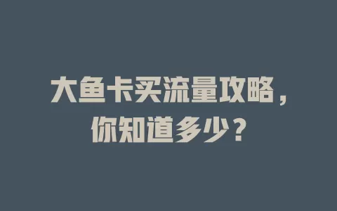 大鱼卡买流量攻略，你知道多少？