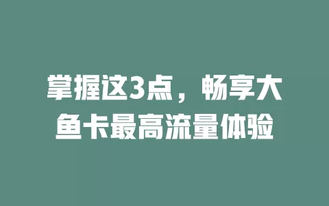 掌握这3点，畅享大鱼卡最高流量体验
