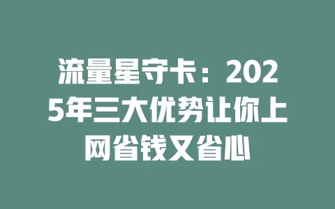 流量星守卡：2025年三大优势让你上网省钱又省心