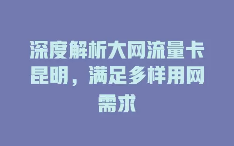 深度解析大网流量卡昆明，满足多样用网需求