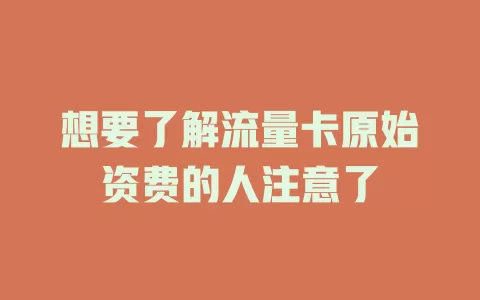想要了解流量卡原始资费的人注意了