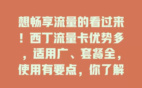 想畅享流量的看过来！西丁流量卡优势多，适用广、套餐全，使用有要点，你了解吗？