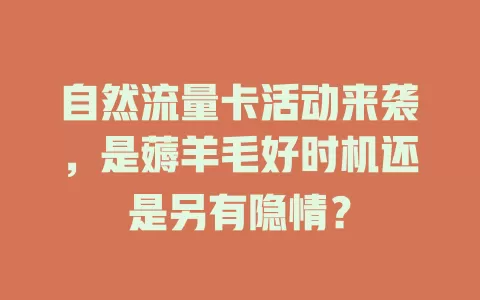 自然流量卡活动来袭，是薅羊毛好时机还是另有隐情？
