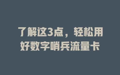 了解这3点，轻松用好数字哨兵流量卡