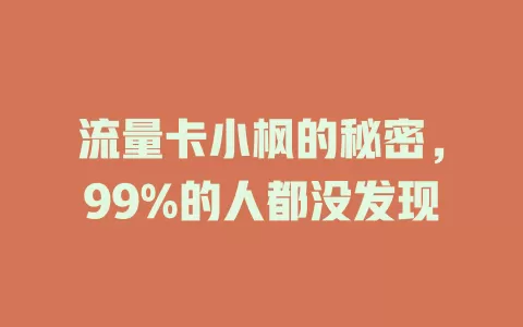 流量卡小枫的秘密，99%的人都没发现