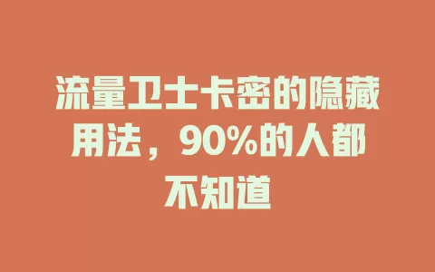 流量卫士卡密的隐藏用法，90%的人都不知道