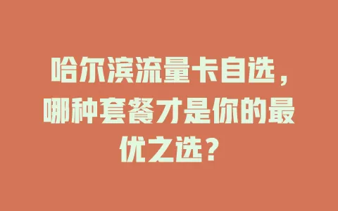 哈尔滨流量卡自选，哪种套餐才是你的最优之选？