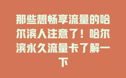 那些想畅享流量的哈尔滨人注意了！哈尔滨永久流量卡了解一下