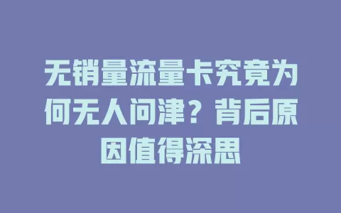 无销量流量卡究竟为何无人问津？背后原因值得深思