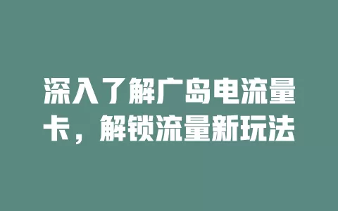 深入了解广岛电流量卡，解锁流量新玩法