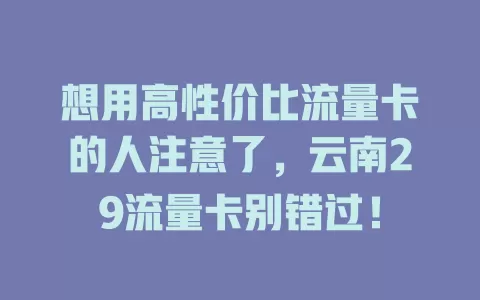 想用高性价比流量卡的人注意了，云南29流量卡别错过！
