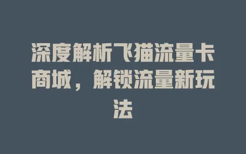 深度解析飞猫流量卡商城，解锁流量新玩法