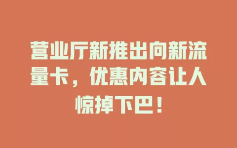 营业厅新推出向新流量卡，优惠内容让人惊掉下巴！