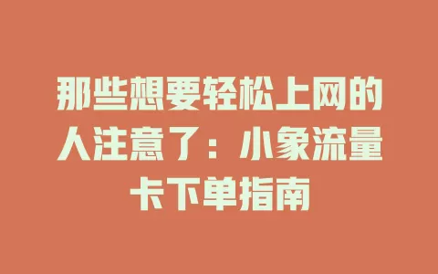 那些想要轻松上网的人注意了：小象流量卡下单指南