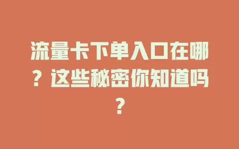 流量卡下单入口在哪？这些秘密你知道吗？