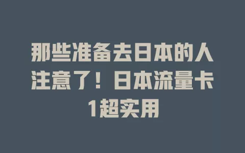 那些准备去日本的人注意了！日本流量卡1超实用