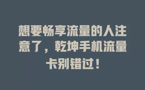 想要畅享流量的人注意了，乾坤手机流量卡别错过！
