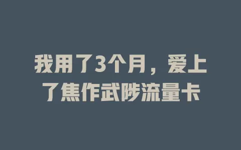 我用了3个月，爱上了焦作武陟流量卡