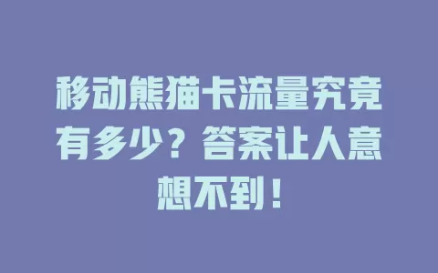 移动熊猫卡流量究竟有多少？答案让人意想不到！