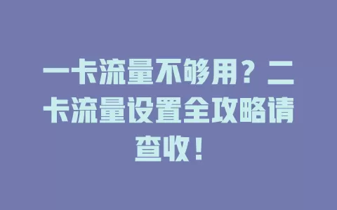 一卡流量不够用？二卡流量设置全攻略请查收！