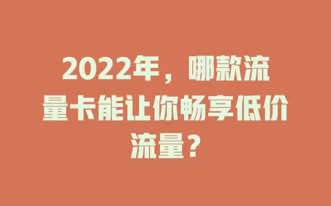 2022年，哪款流量卡能让你畅享低价流量？