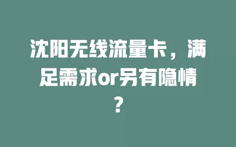沈阳无线流量卡，满足需求or另有隐情？