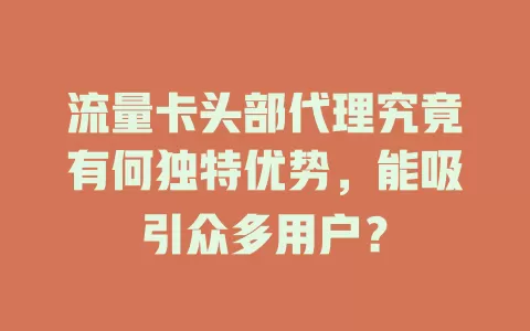 流量卡头部代理究竟有何独特优势，能吸引众多用户？
